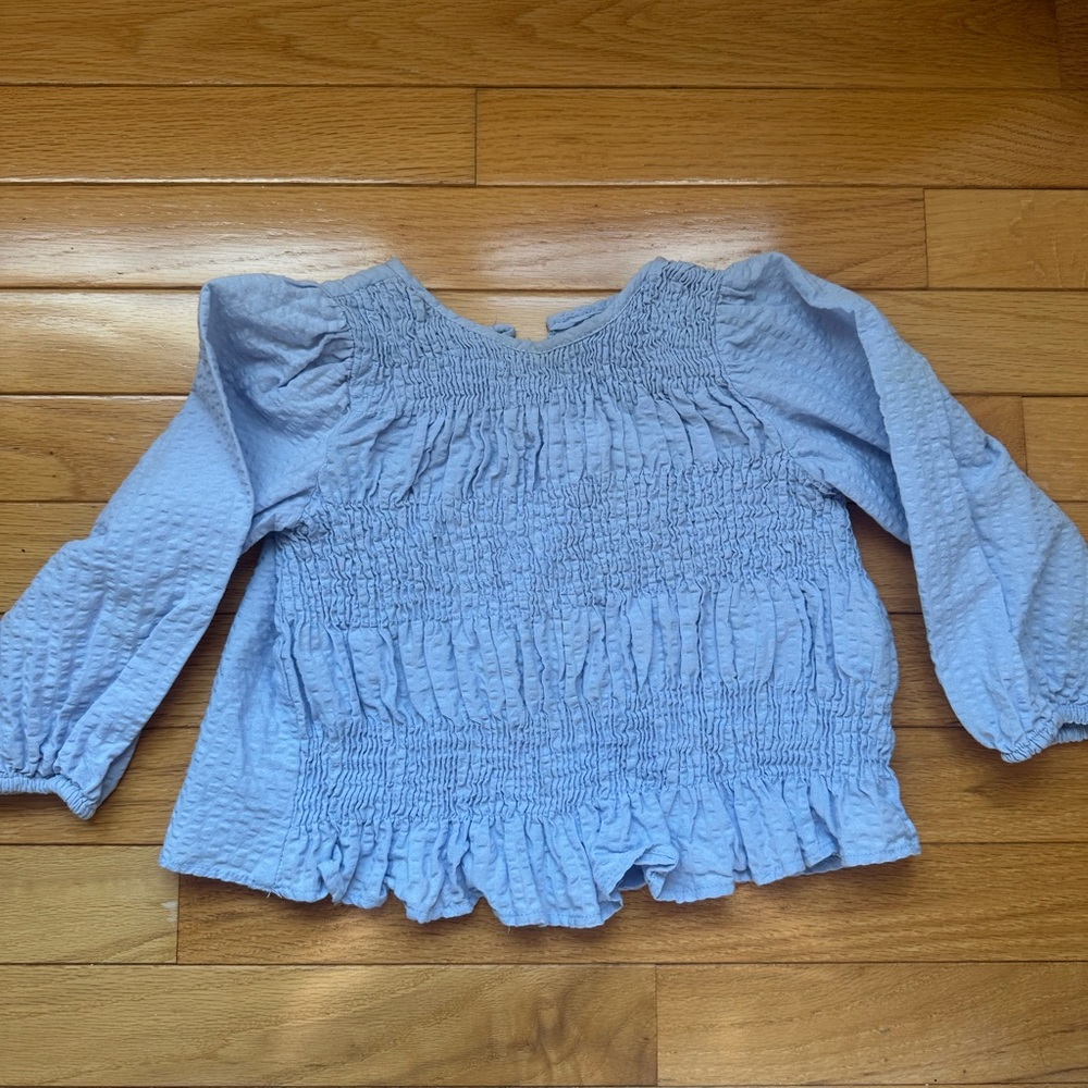 Zara Kids Light Blue Smocked Long Sleeve Top